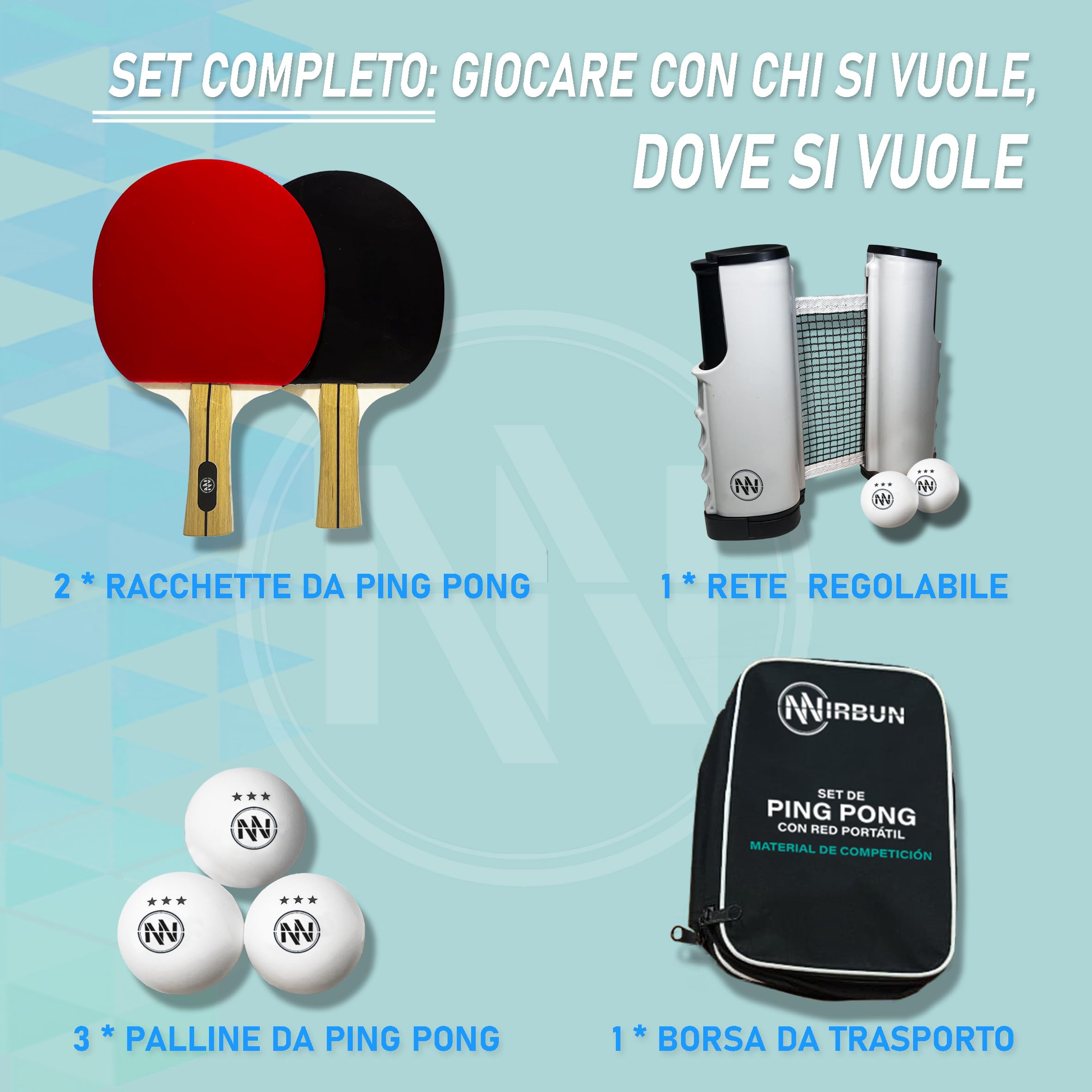 Set Ping Pong con Rete Estensibile - Pale Ping Pong Professionale - Palline Pong 3 Stelle - Rete Ping Pong Regolabile Tavolo - Ping Pong Set Portatile