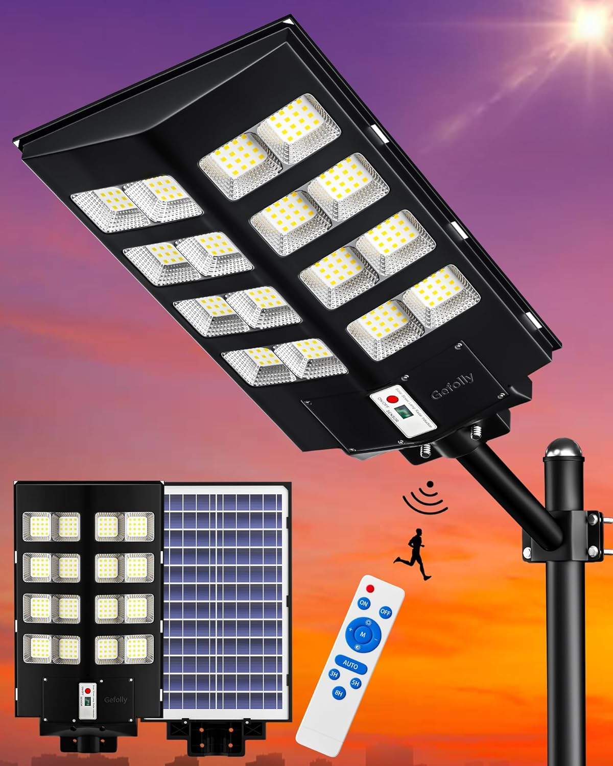 Gefolly SL-7000W Solar Street Lights Outdoor, Commercial Parking Lot Light