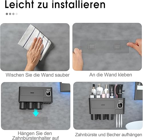 Miniatura 5 de iHave 3 tazas de soportes para cepillos de dientes y barras de agarre para baños, color negro