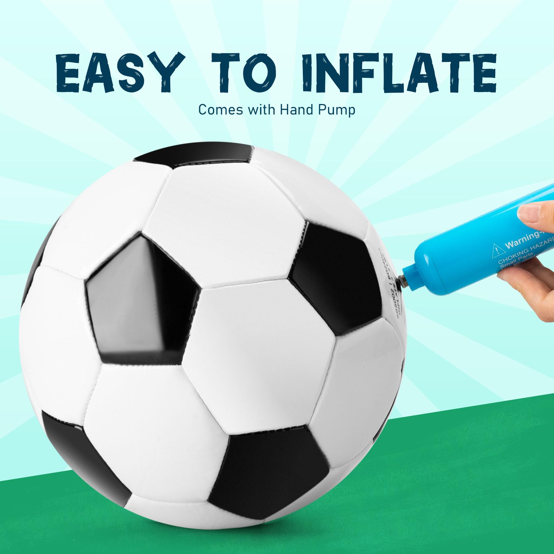 INPODAK Größe 4 Fußball,Schwarz-Weißer Fußball mit Handpumpe,Fußbälle für Kinder ab 8 Jahren,Fußbälle für das Jugendtraining, Outdoor-Bälle für den Garten, Rasen und Spielplatz