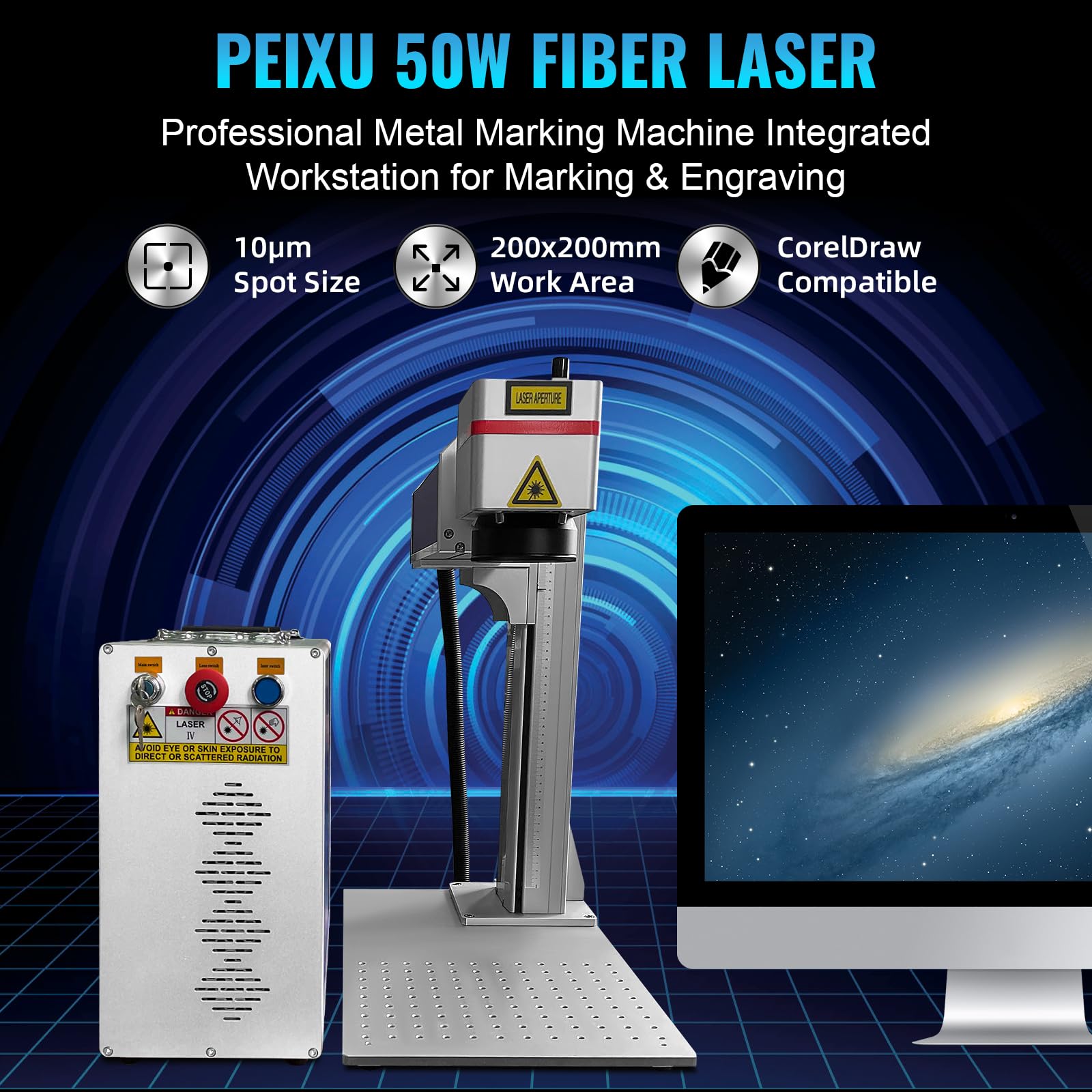 50 W grabador láser de metal máquina de grabado láser de fibra con rotación Raycus 1064 nm 220 V 200 x 200 mm precisión 0,01 mm para metal joyería oro plata cobre aluminio acero