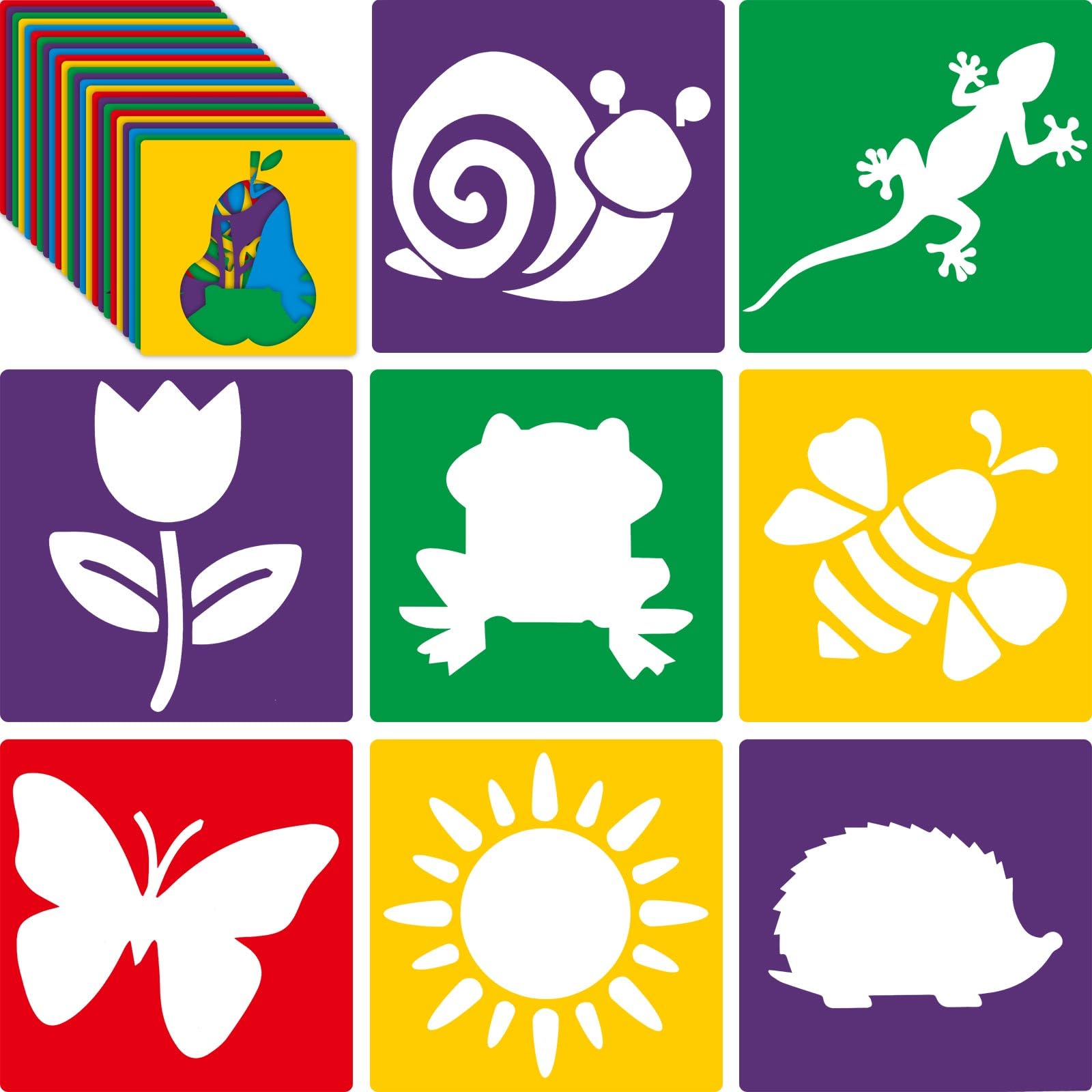 Epakh 24 Pieces Stencils for Kids 8 Inches Drawing Stencils Chalk Template Large Washable Geometric and Garden Themed Primary Shape Template for Kids Toddlers Preschooler(Garden Style)