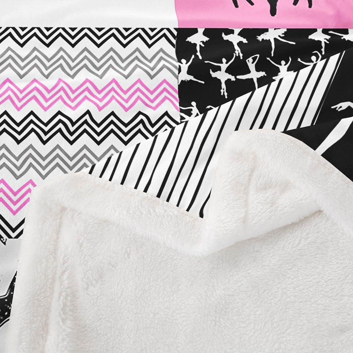 Ballet Fuzzy Blanket For Little Girls, Ballet Dancer Fleece Blanket Throw Size, Gymnastics Plush Bed Blanket For Kids Teens Women, Girly Geometric Checkered Throw Blanket For Bed Couch, Pink
