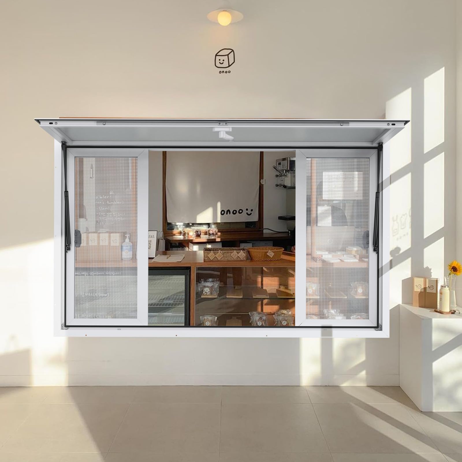 VEVOR Ventana de Concesión de 1248 x 943 x 110 mm de Servicio de Camión de Alimentos de Aleación Aluminio con 4 Ventanas Corredizas Horizontales y Puerta de Toldo y Gancho de Arrastre, Hasta 85 Grados
