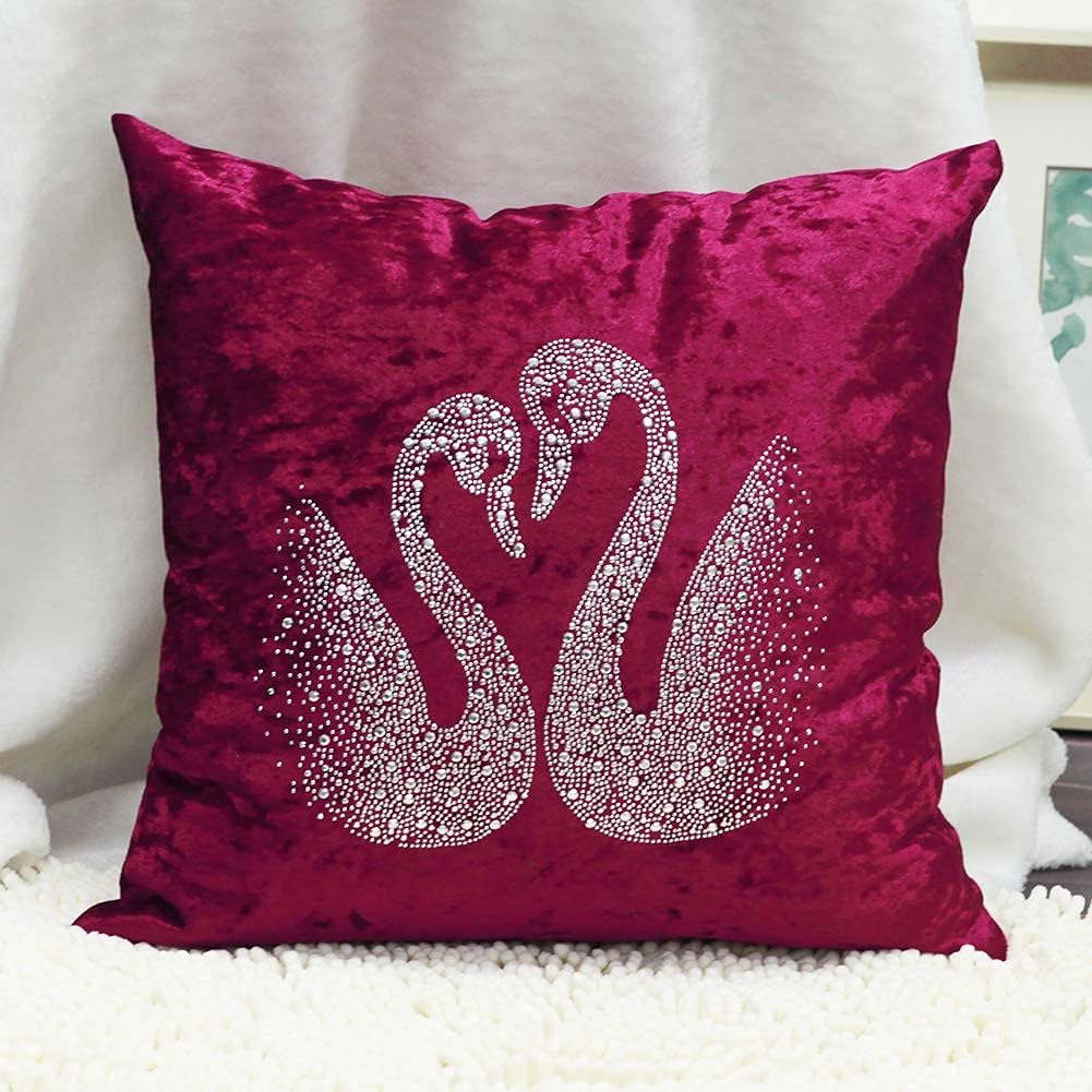 初売り 結婚式のダイヤモンドをちりばめた白鳥の枕カバーぬいぐるみゴールドベルベット生地耐摩耗性洗える抗菌通気性ベッドホテル砂配達隠しジッパー取り外し可能で洗える ワインレッド 45x45cm 1個 Lcoo Edu In