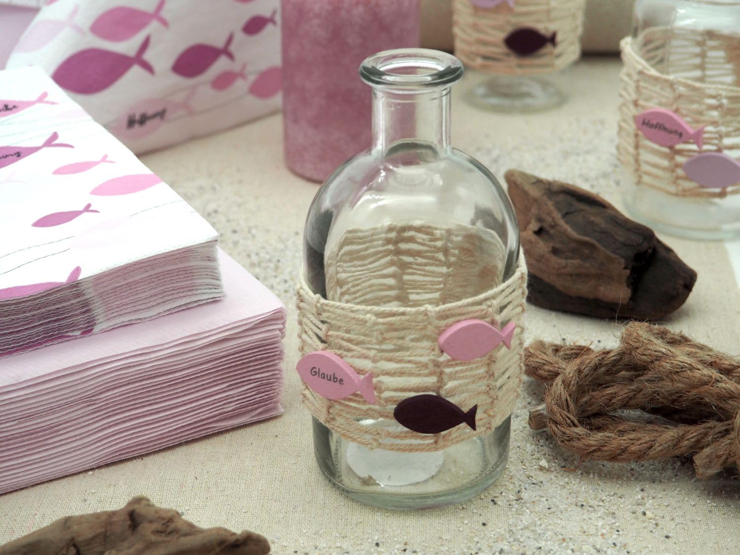 ZauberDeko Tischdeko Kommunion Konfirmation Rosa Mauve Natur Vasen Streudeko Set 20 Personen