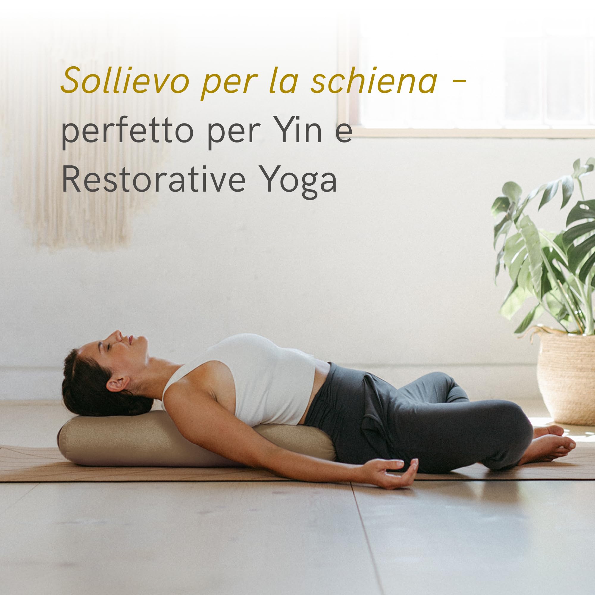 LOTUSCRAFTS Cuscino Yoga per Yin Yoga, rullo, fodera lavabile in cotone biologico, cuscino con imbottitura in kapok, rullo pilates, cuscino da meditazione