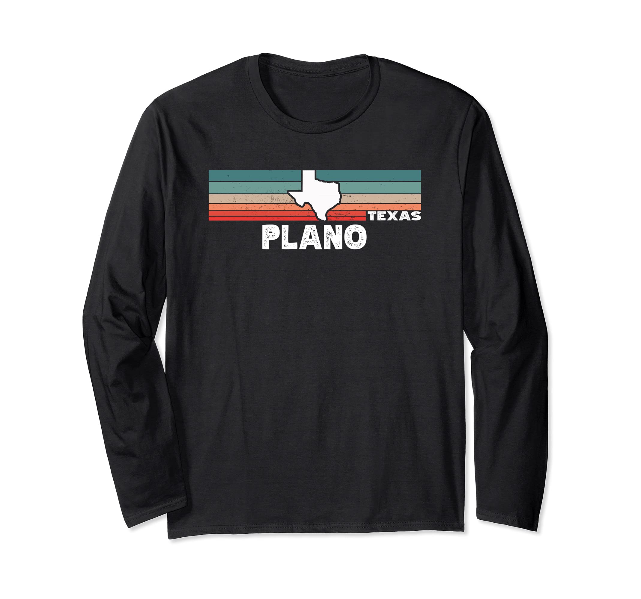 Vintage Retro Plano TX Tourist Native Texas State Long Sleeve T-Shirt, Black