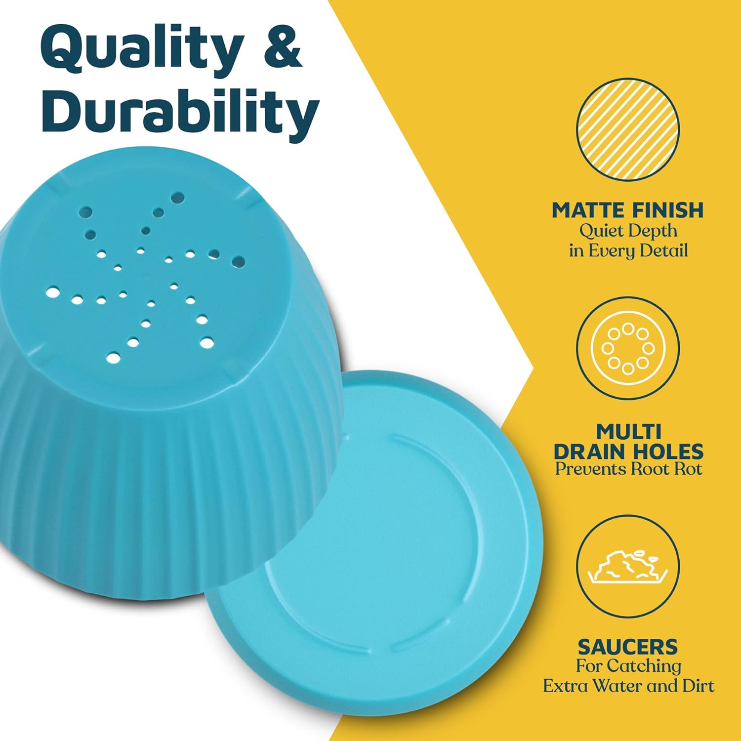 Blue 6-Inch Plant Pots with Drainage & Saucers 24 Pack, Indoor & Outdoor Planters for Houseplants, Herbs, and Flowers, Durable & Weatherproof Material, Stackable, Lightweight, Minimalist Design