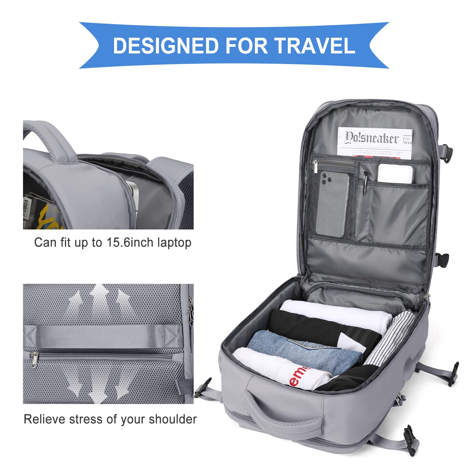 SZLX Borse da Cabina per Easyjet 45x36x20 Zaino da Viaggio Donna Ryanair 40x20x25 Bagaglio a Mano con porta usb zaino da viaggio aereo bagaglio a mano zaino per laptop Casual Daypack