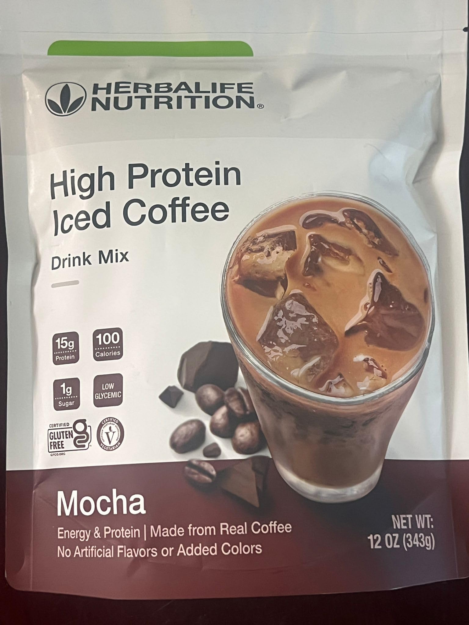 HERBALIFE NUTRITION High Protein Iced Coffee Drink Mix: (Mocha 12 oz/343g) Energy and Protein, Made From Real Coffee, Low fat, No Artificial Flavors or Added Colors