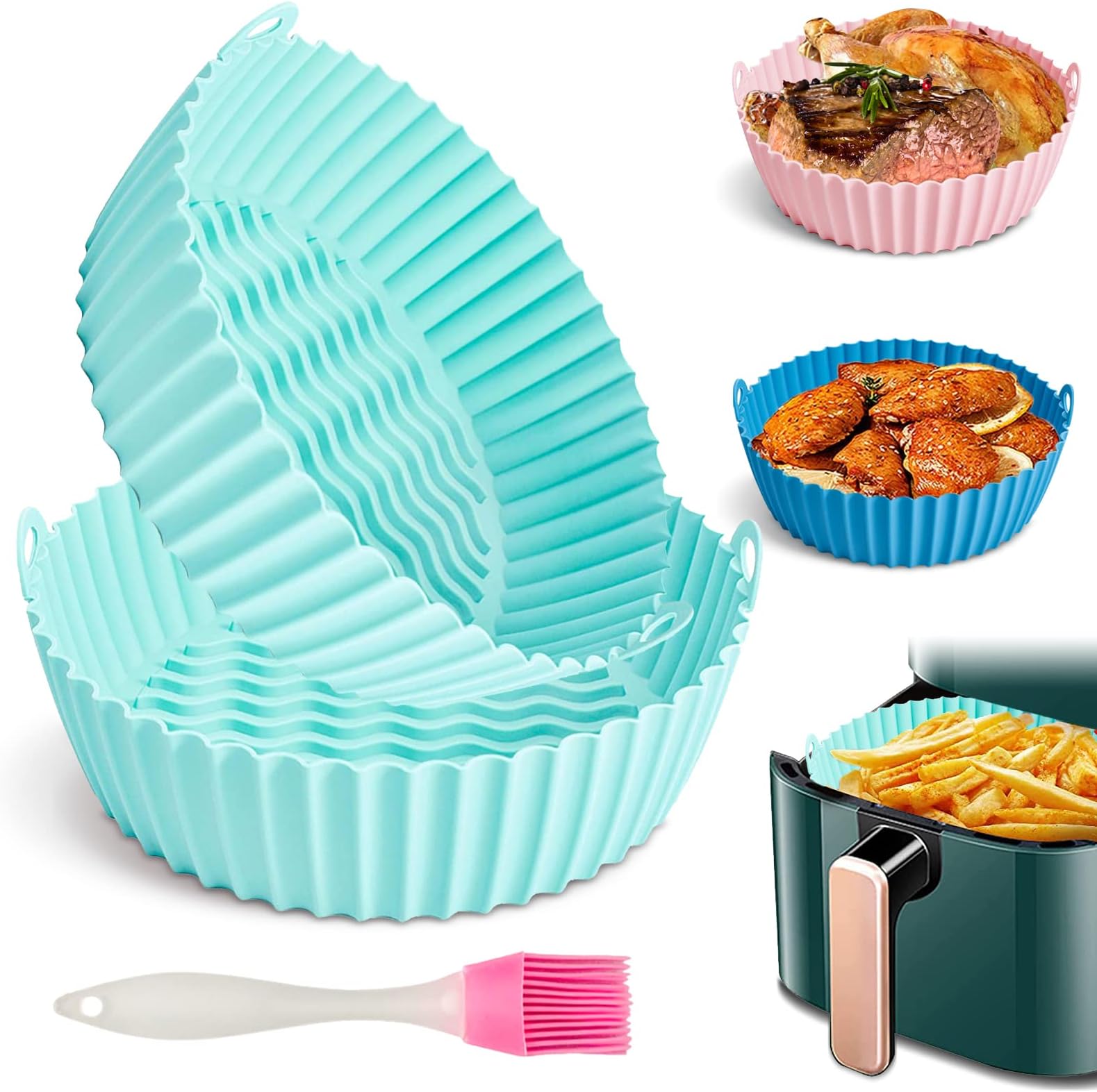 6 Teglie In Silicone Per Friggitrice Ad Aria | Accessori Rotondi Antiaderenti Per Forno E Microonde