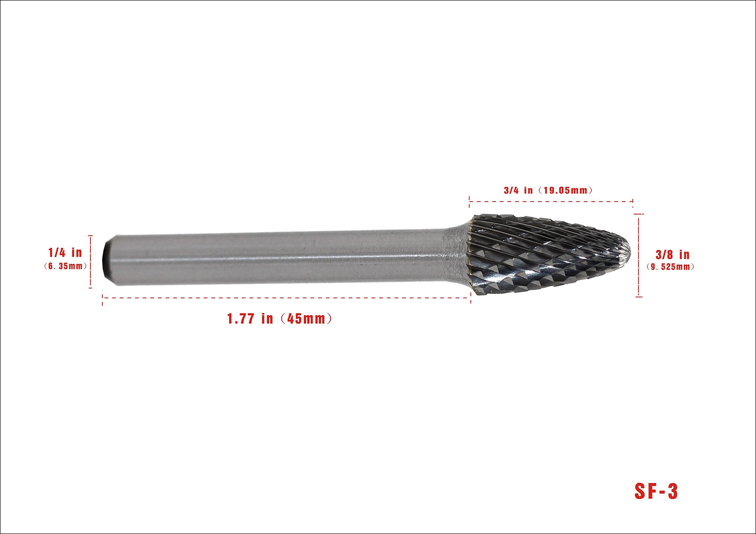 SF-3 Tungsten Carbide Burr Double Cut Tree Shape Radius End Rotary Burr File(3/8” Cutter dia X 3/4”Cutter Length) with 1/4’’ Shank dia,1pcs — Amazon image 3