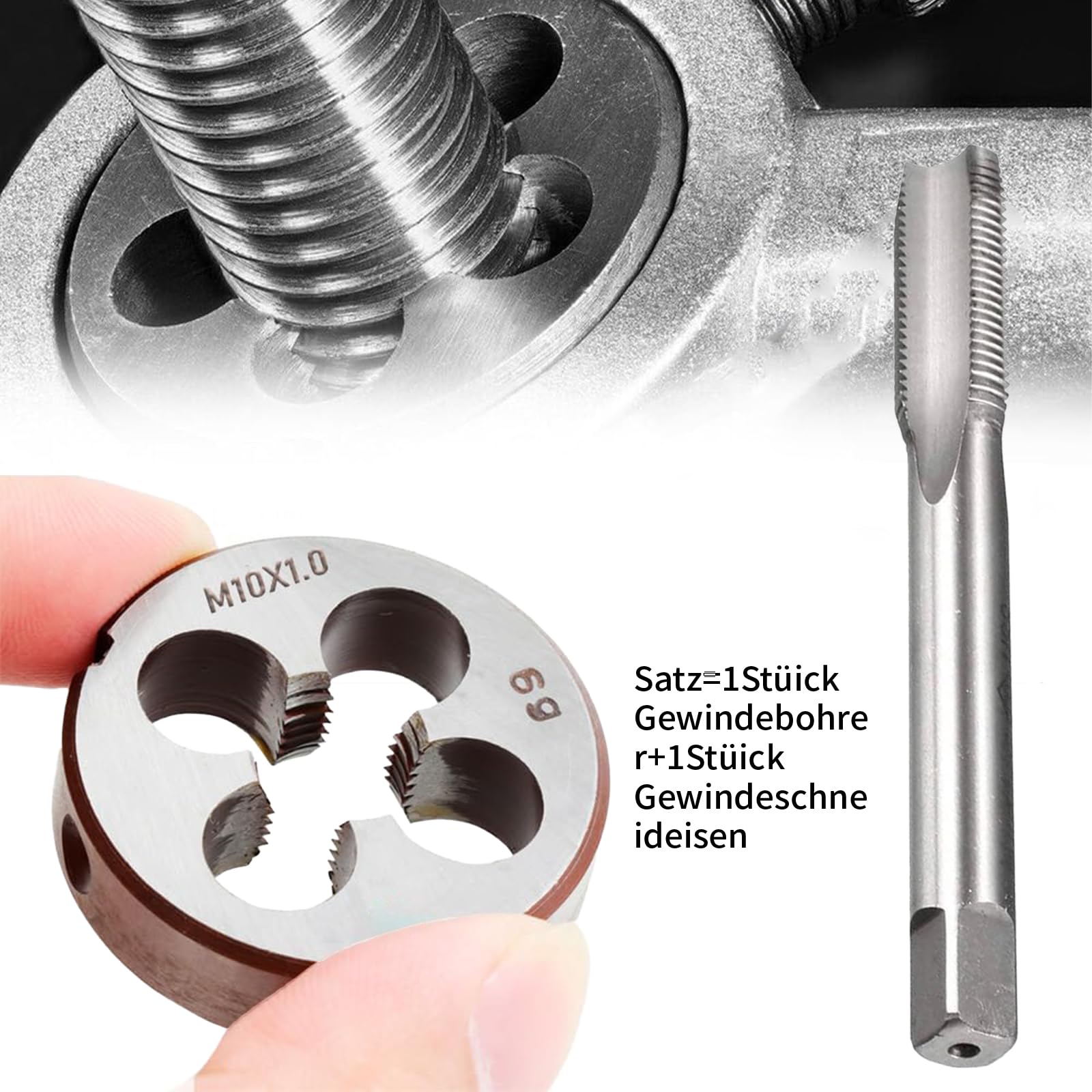 Metrische schroefdraad en schroefdraadboor - M10 x 1,0 mm, metrische Tadpolez schroefdraadboor en snijijzer, HSS handschroefdraad, metrische schroefdraadschroef, rechte groefmachine aanraken, voor