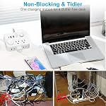 Barre de puissance du protecteur de surpression, 10-in-1 Station de recharge avec 6 AC Sorties & 4 USB Ports (USB-C), Cord d'extension de prise plat, Extendeur de sortie multi-plug pour la maison, bureau, College Dorm & Essentiels de voyage