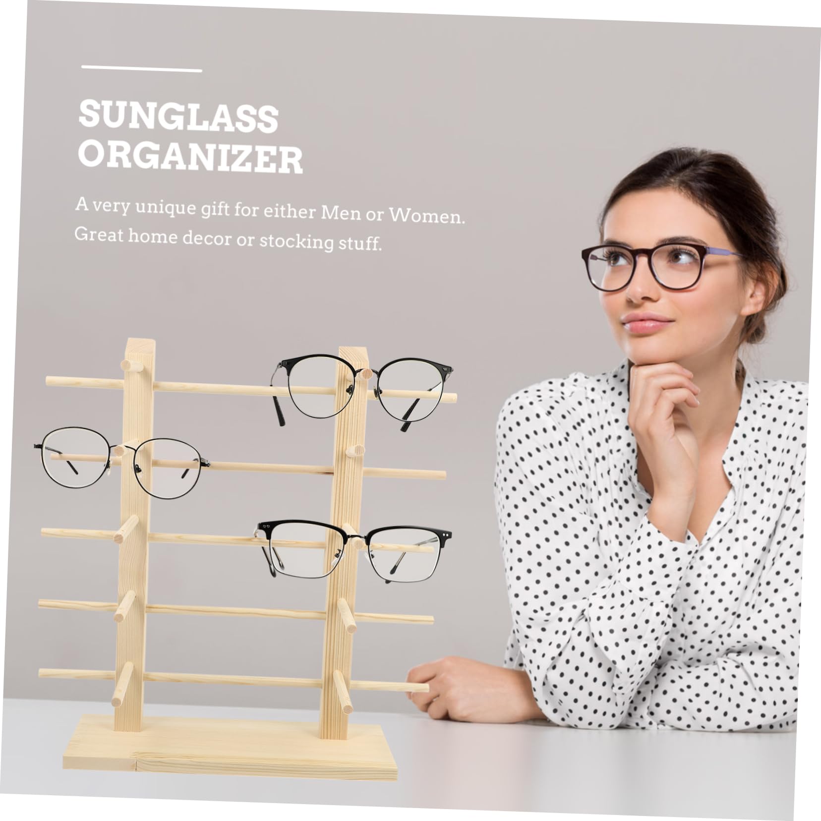 Holibanna Espositore Beige per Occhiali da Sole in Materiale Sintetico Supporto per 10 Paia Struttura in Legno e Organizzazione Elegante per Uso Domestico