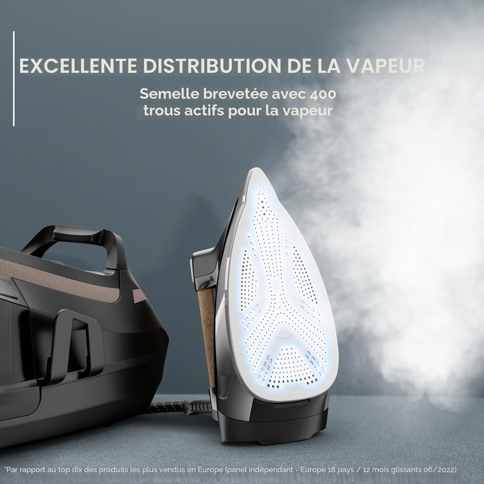 Rowenta Eco Steam Pro, fer à chaudière, jet de vapeur jusqu'à 600 g/min, distribution de vapeur jusqu'à 150 g/min, économie d'énergie, design écologique, DG9661