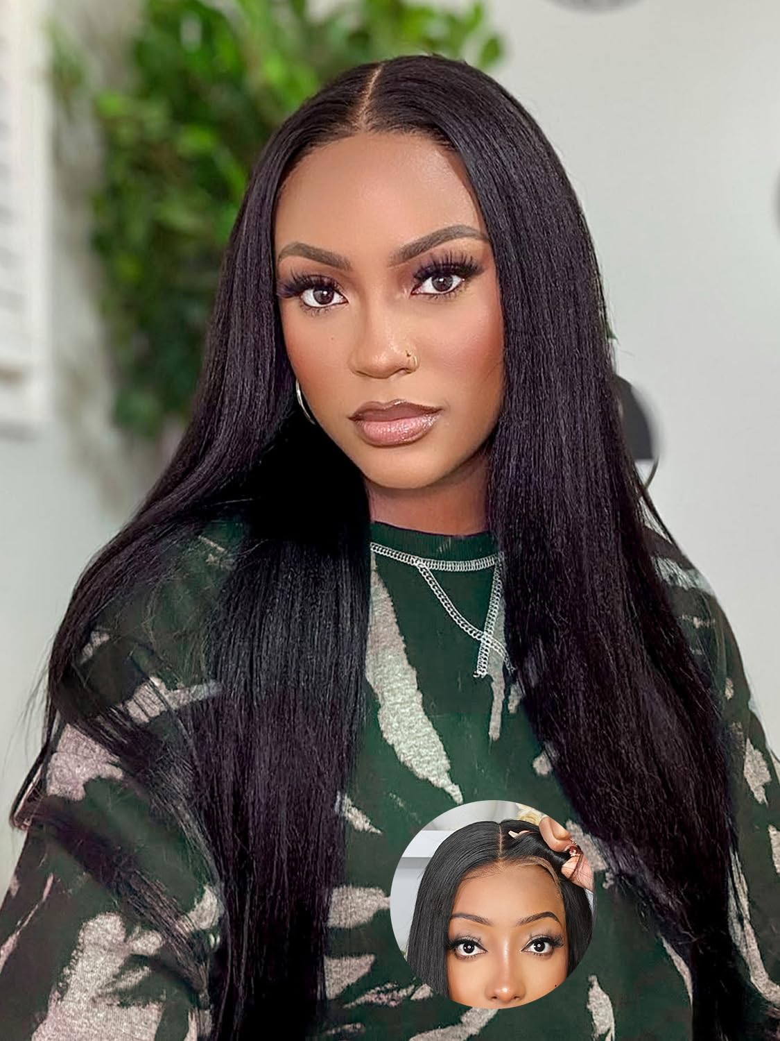 Domiso Yaki Straight Wear and Go Glueless Wigs Human Hair Pre Plucked Pre Cut Pre Bleached Tiny Knots 8x5 Yaki Straight Lace Front Wigs Human Hair for