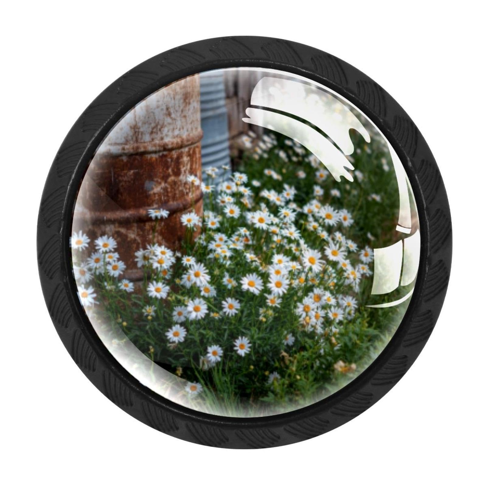 CHENZZZZ 4 Pieces Dresser Knobs Rustic Farm Daisies (1) Drawer knobs Cabinet Knobs Pull Handles for Home Kitchen Office
