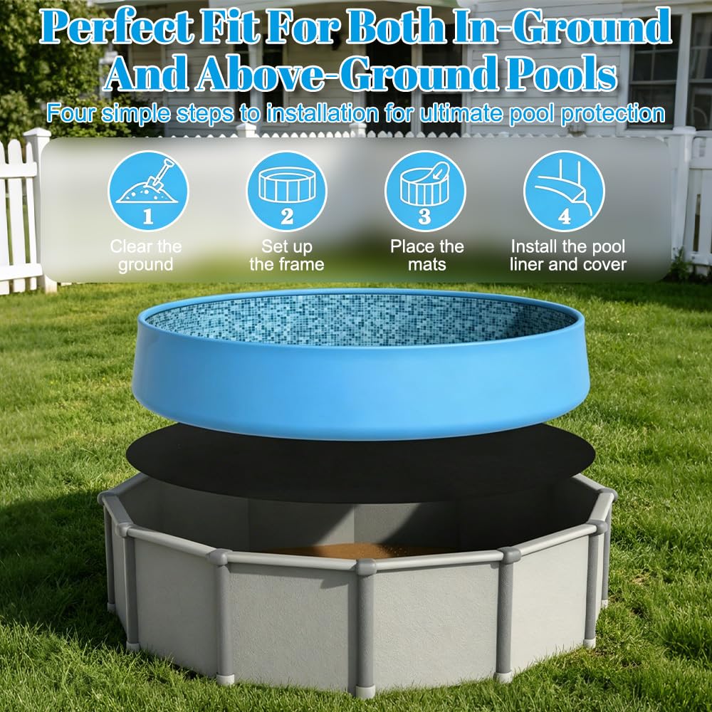 Redonda Tapiz Suelo Piscina, Suelo Piscina 366cm, Protector Suelo Piscina, Protección del Suelo y Absorción de Agua, Base para Piscina Previene Perforaciones, Resistente a Desgarros