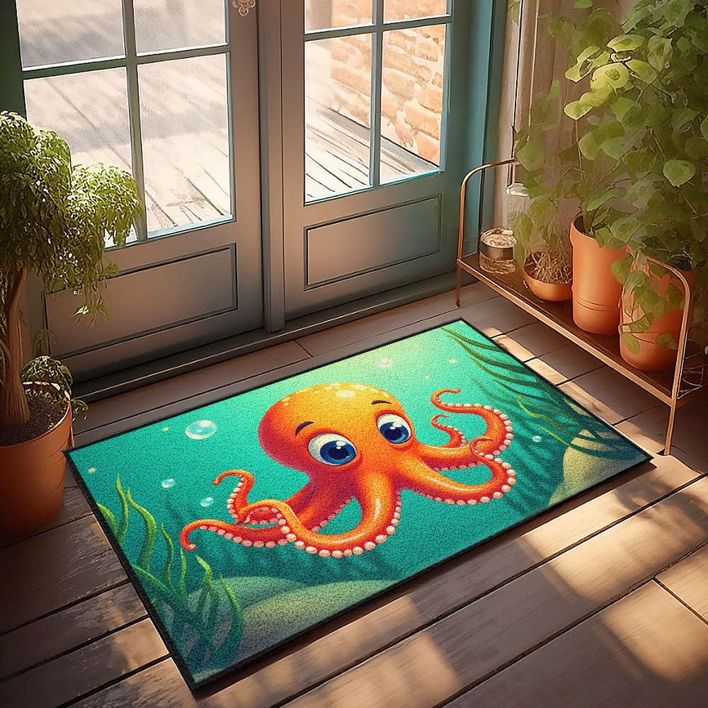 Tapis de bienvenue pieuvre joyeuse pour offrir un sourire à vos invités 65x90cm