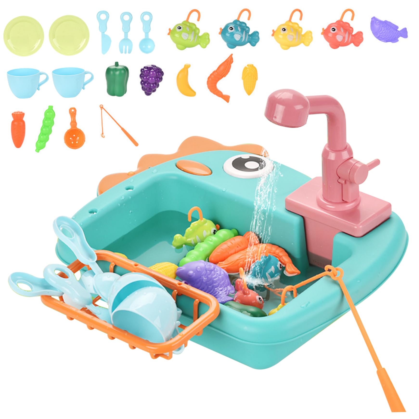 Évier de Jeu avec Eau Courante, Ensemble de 21 pièces, évier 2 en 1 à Circulation électrique pour garçons et Filles