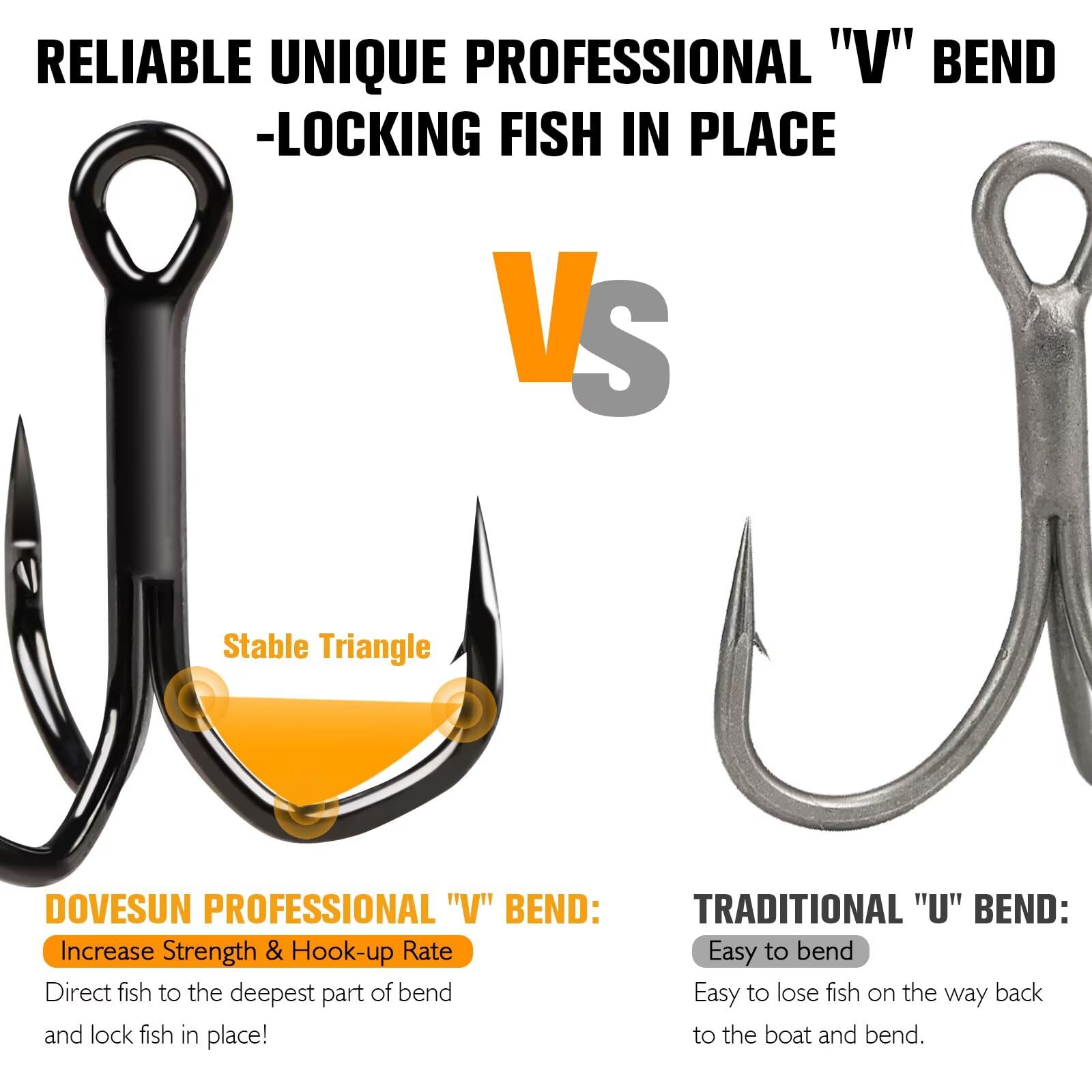 Dovesun Fishing Treble Hooks 3X Strong Professional V Triple Fishing Hooks for Saltwater Freshwater 50PCS Black Nickel Size #6