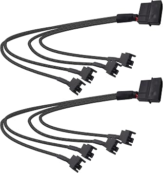 Molex to PC Fan Power Splitter Cable, 4 Pin Molex to 4 x 3 Pin /4 Pin 12V PC Case Fan Connector Adapter Y Splitter Extension Power Cable Cord -27cm - 2pcs