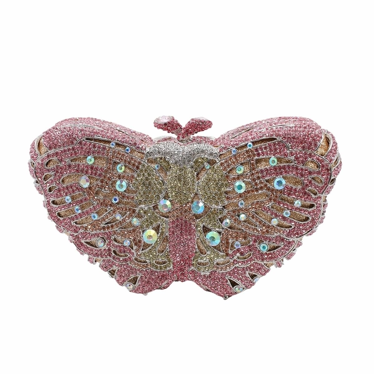 UMREN Women’s Elegant Butterfly Rhinestone Evening Bags Luxury Crystal Clutch Wedding Party Cocktail Handbag Purse Pink
