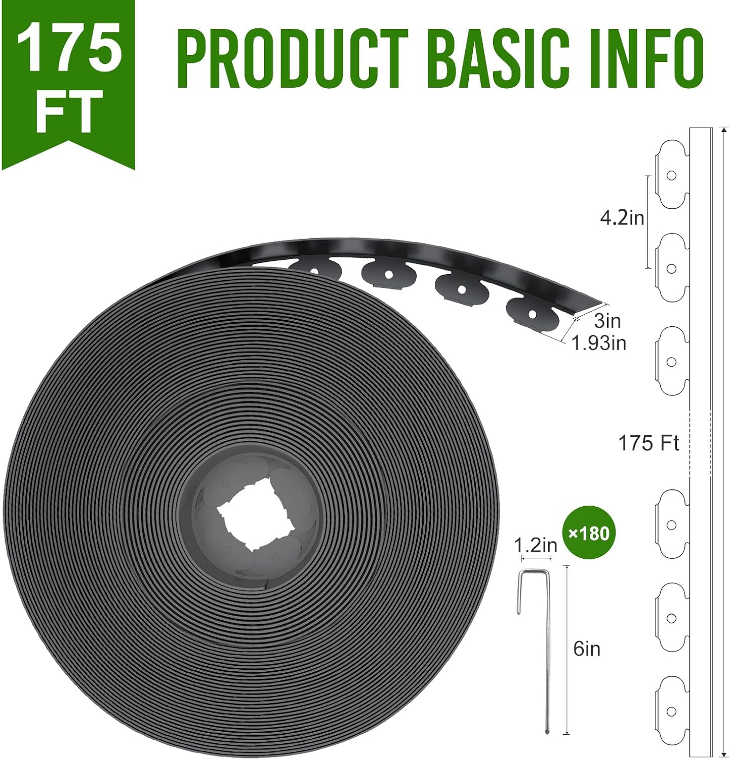 Landscape Edging Border 3 Inch Tall 175Ft with 180Pcs 8 Gauge Metal Spikes, Plastic Garden Edging Border Garden Fence Border Lawn Edging for Landscaping, Flower Bed, Tree Ring, Pathway image 4