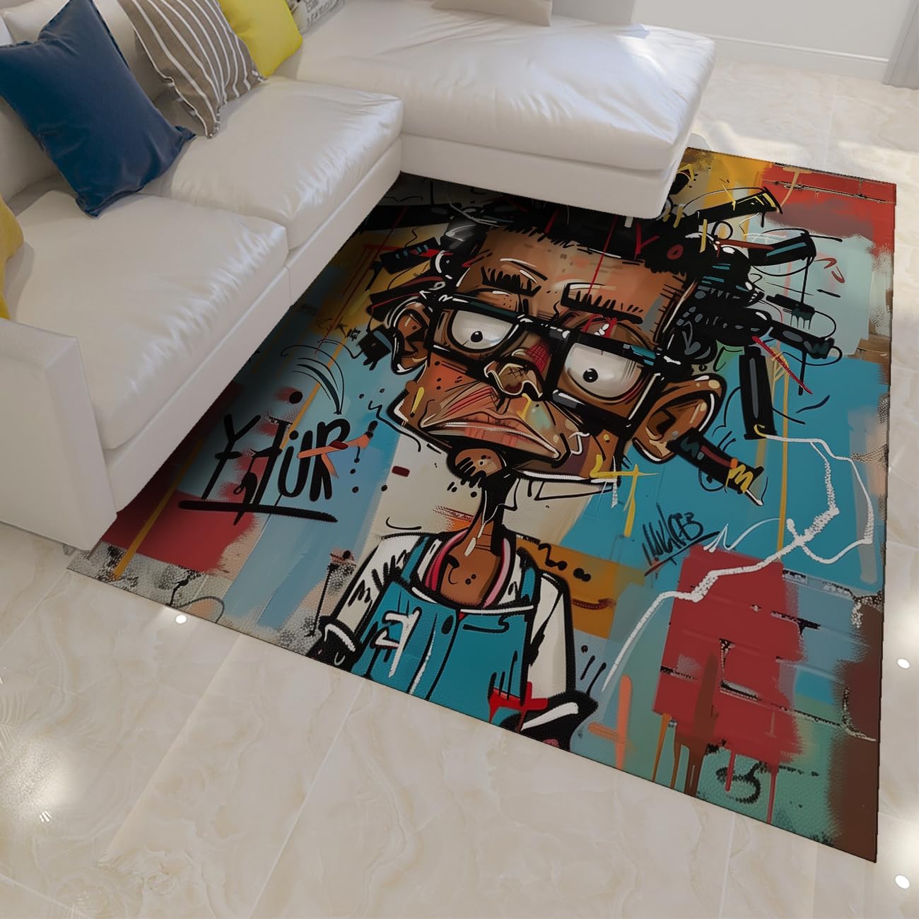 Tapis de sol moderne 120x150 cm pour protéger le parquet avec style graffiti