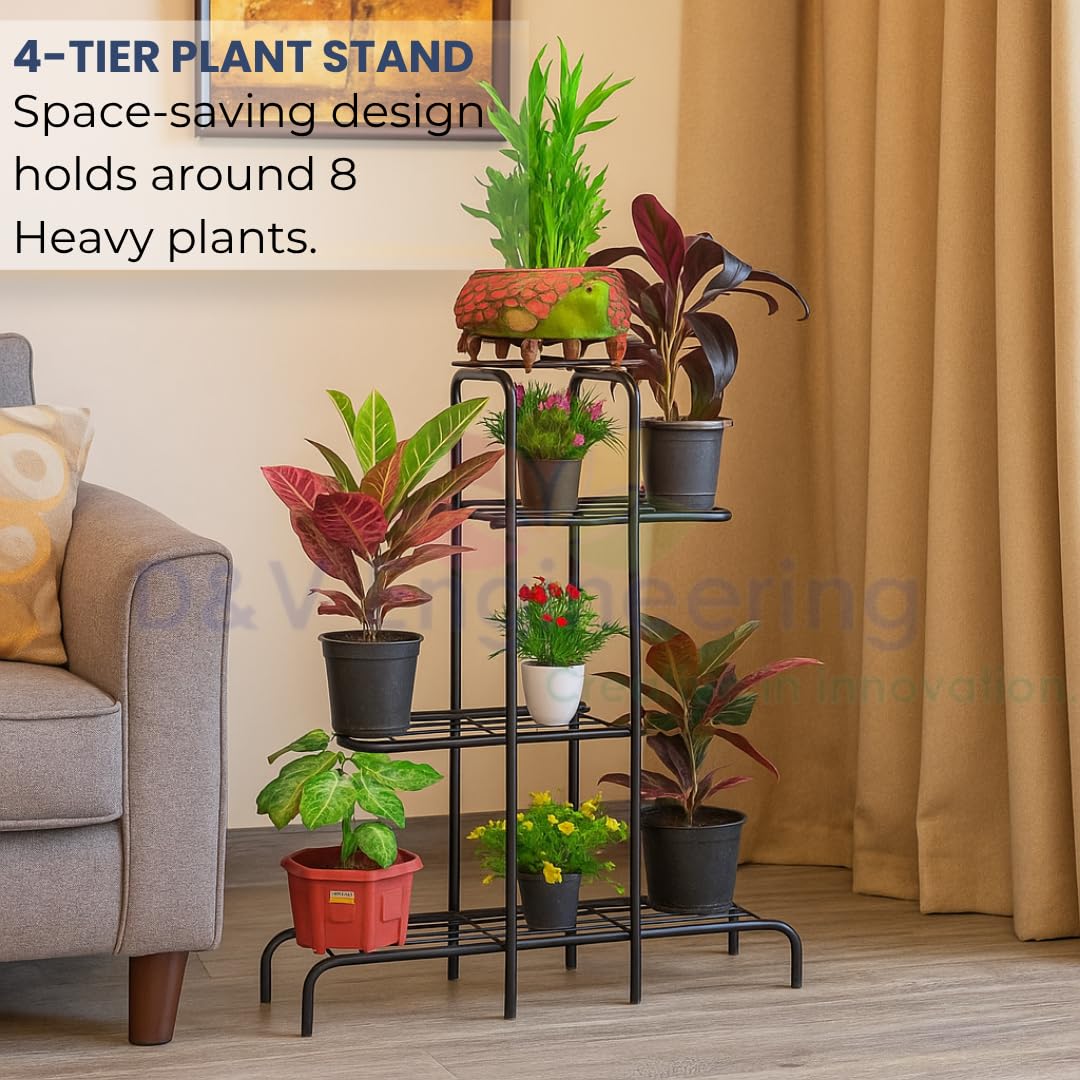 D&V Engineering 4 Tier Metal Plant Stand - Black -5