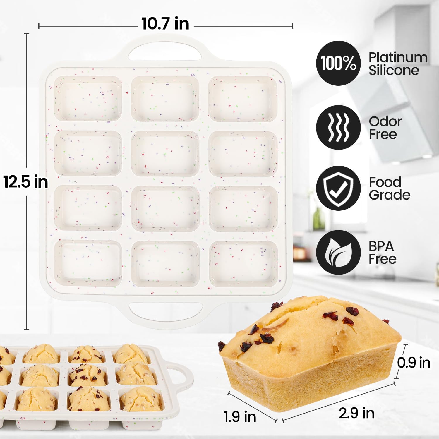CAKETIME Silicone Mini Loaf Pan with Metal Frame, Silicone Mini Bread Loaf Pans 12 Cups for Baking Bread, Brownie, Cornbread, Cheesecake, Soap Nonstick (2 Pack) - Image 3