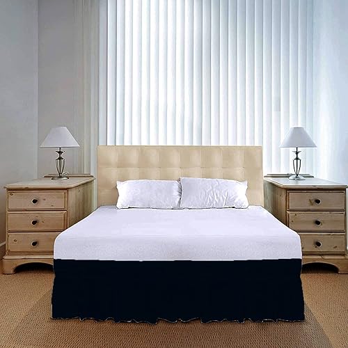 Miniatura 32 de Falda de cama con volantes envolvente con cinturón elástico ajustable, caída de 14 pulgadas, fácil de poner y quitar, mezcla de volantes de polvo