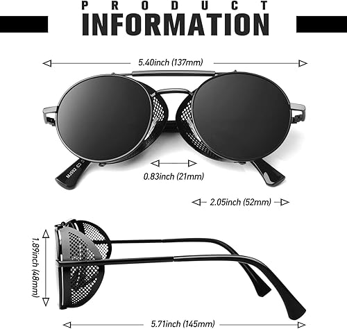 Miniatura 5 de Retro Round Polarized Steampunk Sunglasses Men Women Side Shield Goggles Gothic S92-ADVANCED POLARIZED