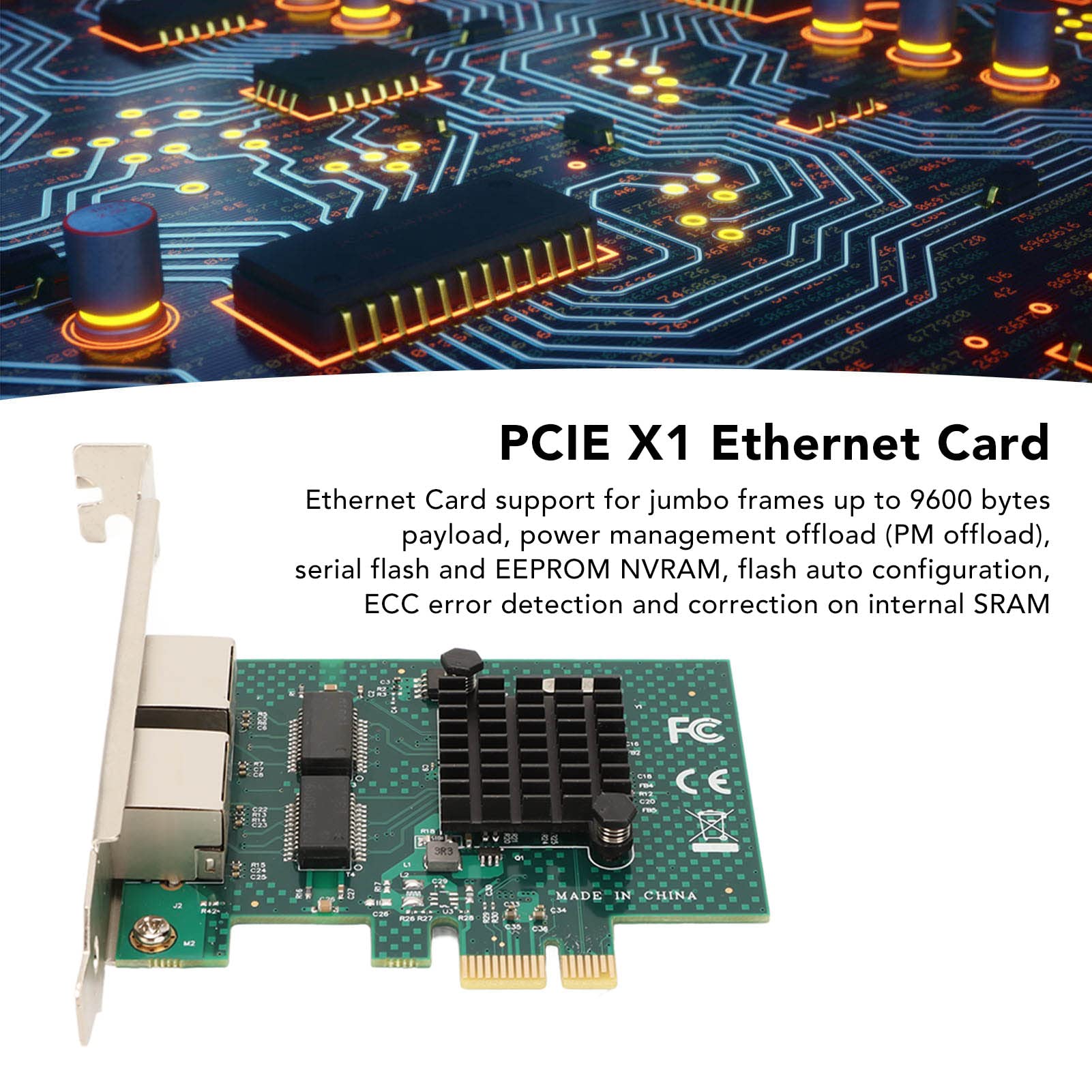 Zunate Scheda Ethernet PCIE X1, Adattatore per Scheda di Rete Ethernet con velocità di Trasmissione 10/100/1000 Mbps Porta RJ45 Gigabit Dual NIC per Operativo Server