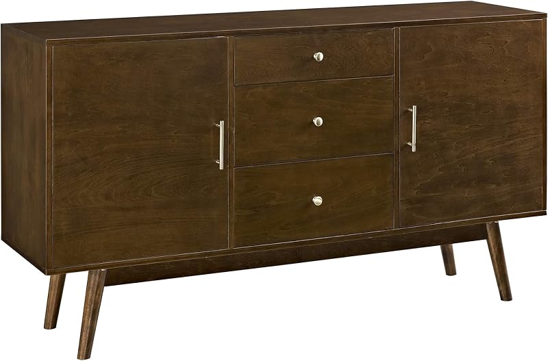 Mid Century Modern-TV Stand Console with 3 Drawers and Closed Cabinet Storage, 60", Walnut