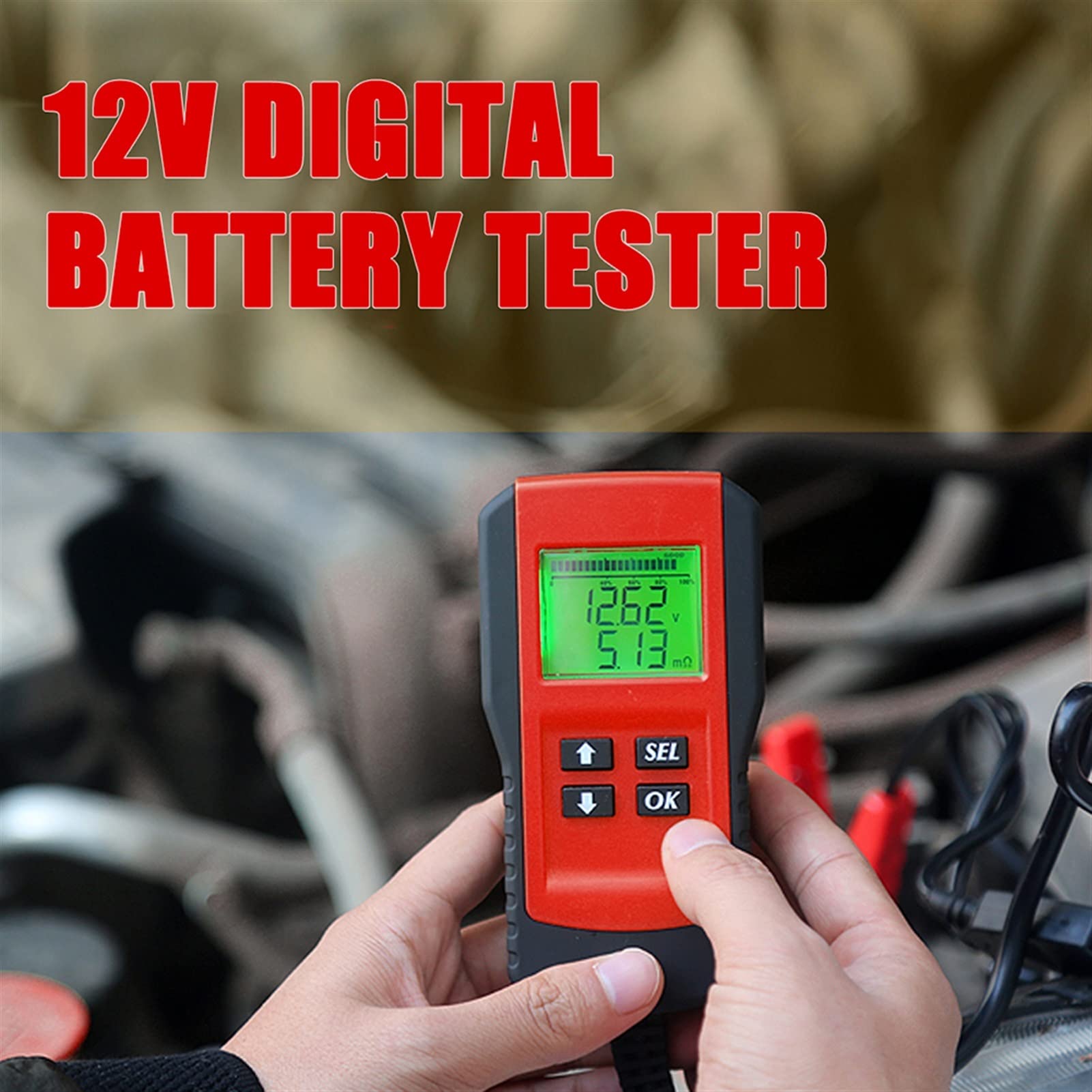 Tester per batteria auto Digital 12V Car Battery Tester Tester Test e analizzatore della percentuale di durata della batteria, tensione, resistenza e batteria del ciclo profondo del ciclo per auto e c