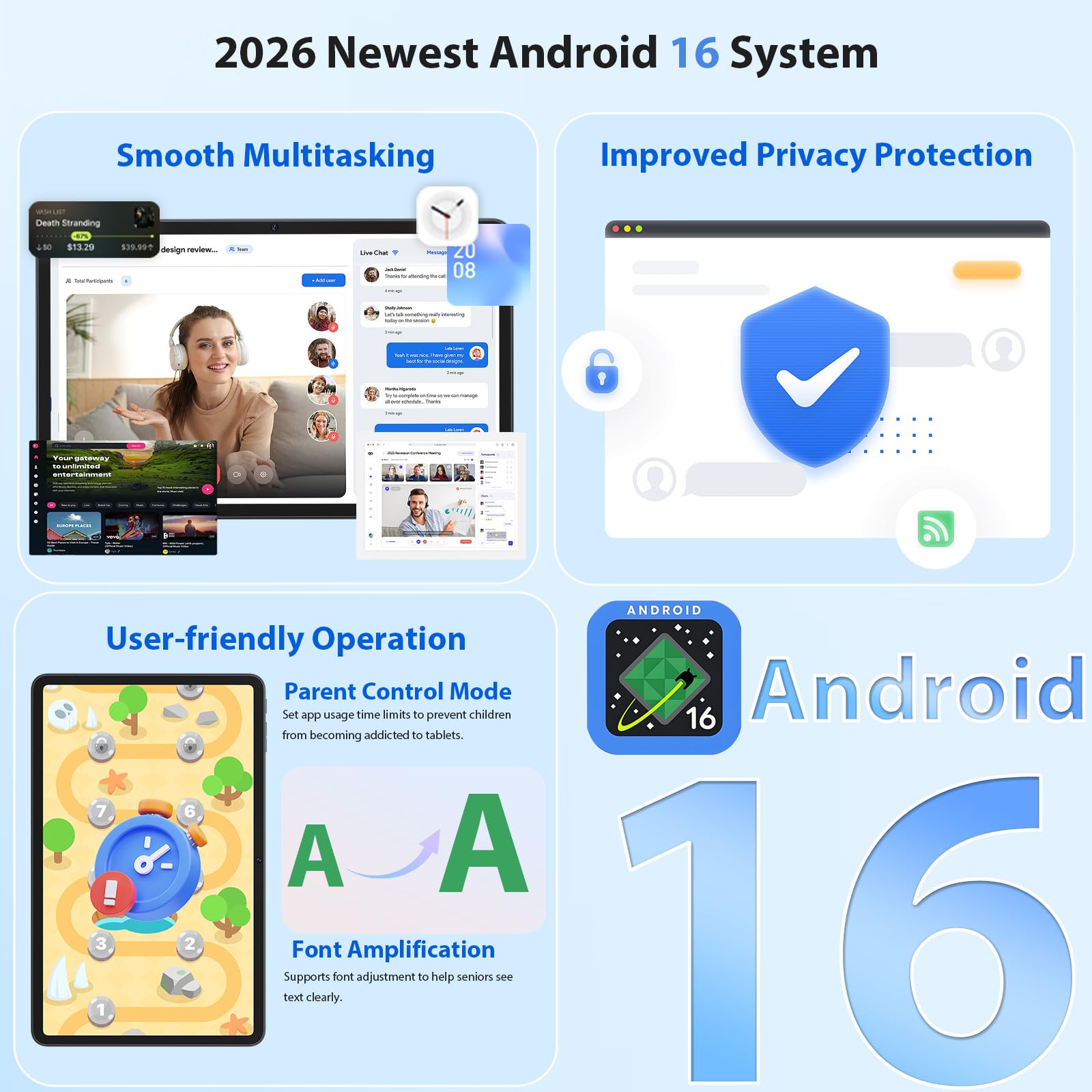 2026 12 Inch Android 16 Tablet with Keyboard, 24GB+256GB+2TB Expand, 2K Gemini AI Tablet with 5G WiFi, Octa-Core, 8000mAh, BT5.0, 16+8MP, 2 in 1 Tablets PC with Case, Mouse, Stylus (Black Case)