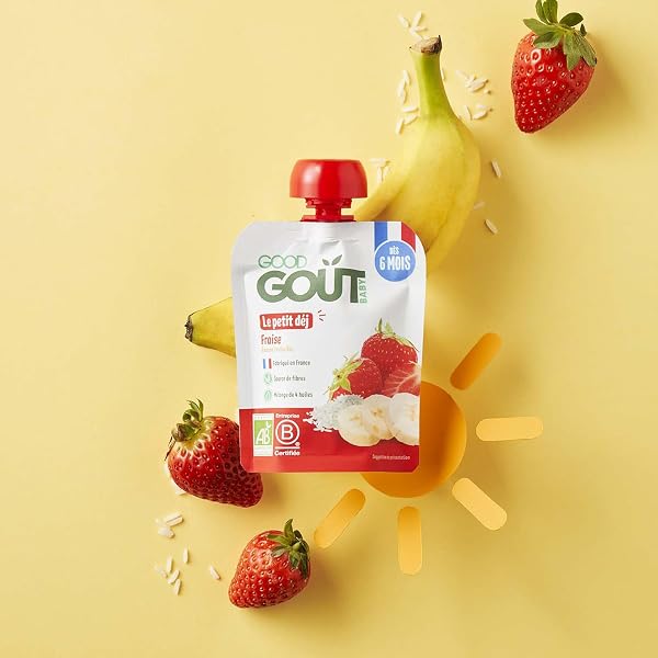 GOOD GOÛT - Petit Déj Fraise - Gourde Pour Bébé - Dès 6 Mois - Format Nomade - Sans Sucres Ajoutés - 10x70g - 3