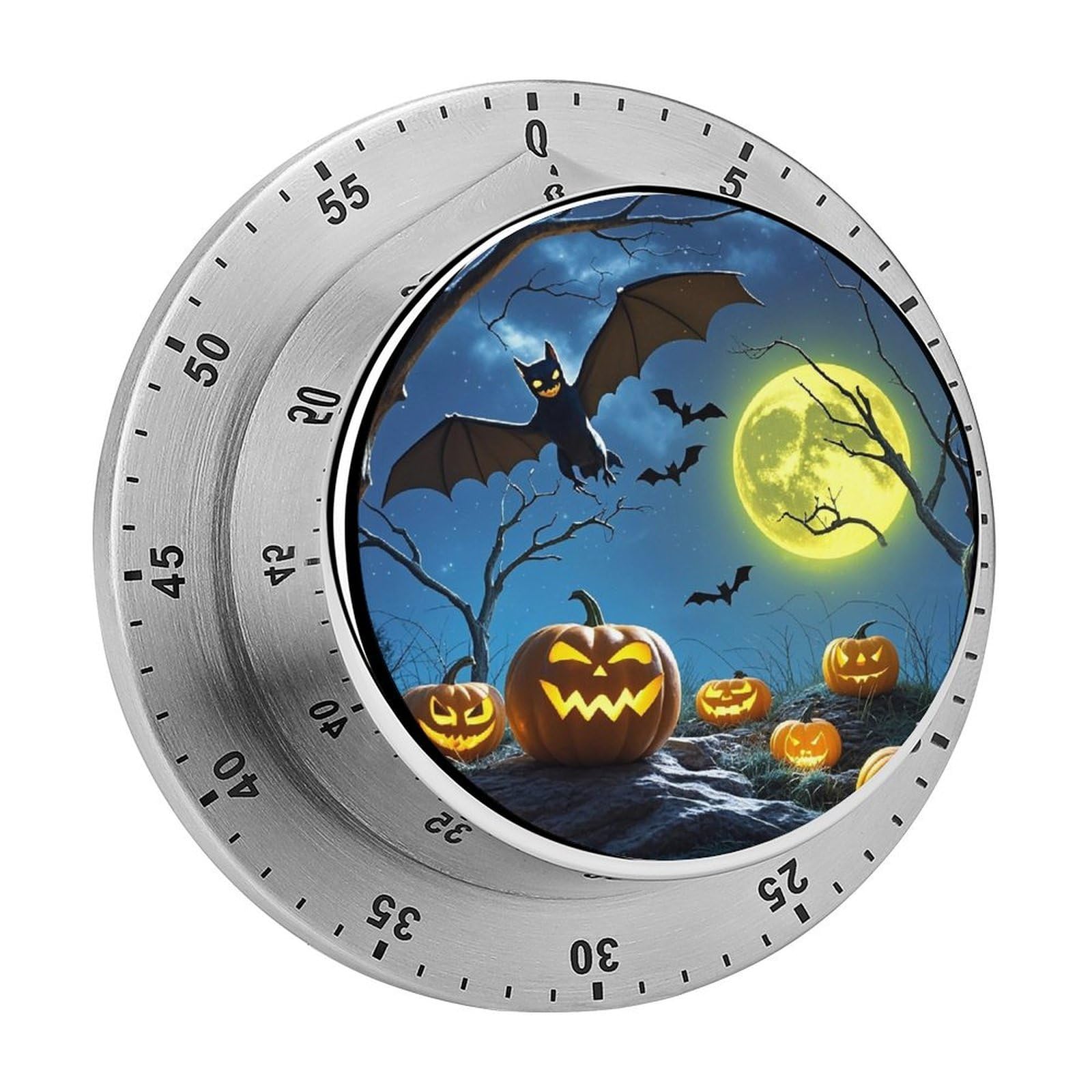 Bats and Pumpkins Fashion Visual Timers Wind Up 60 Minutes Desk Stainless Steel Magnetic Timer Countdown Clock No Batteries Loud Alarm for Kitchen Chef Cooking