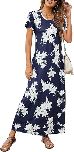 Hount Vestido largo de verano de manga corta para mujer, estilo casual, 2025, holgado, para playa, vestido tipo camiseta con bolsillos