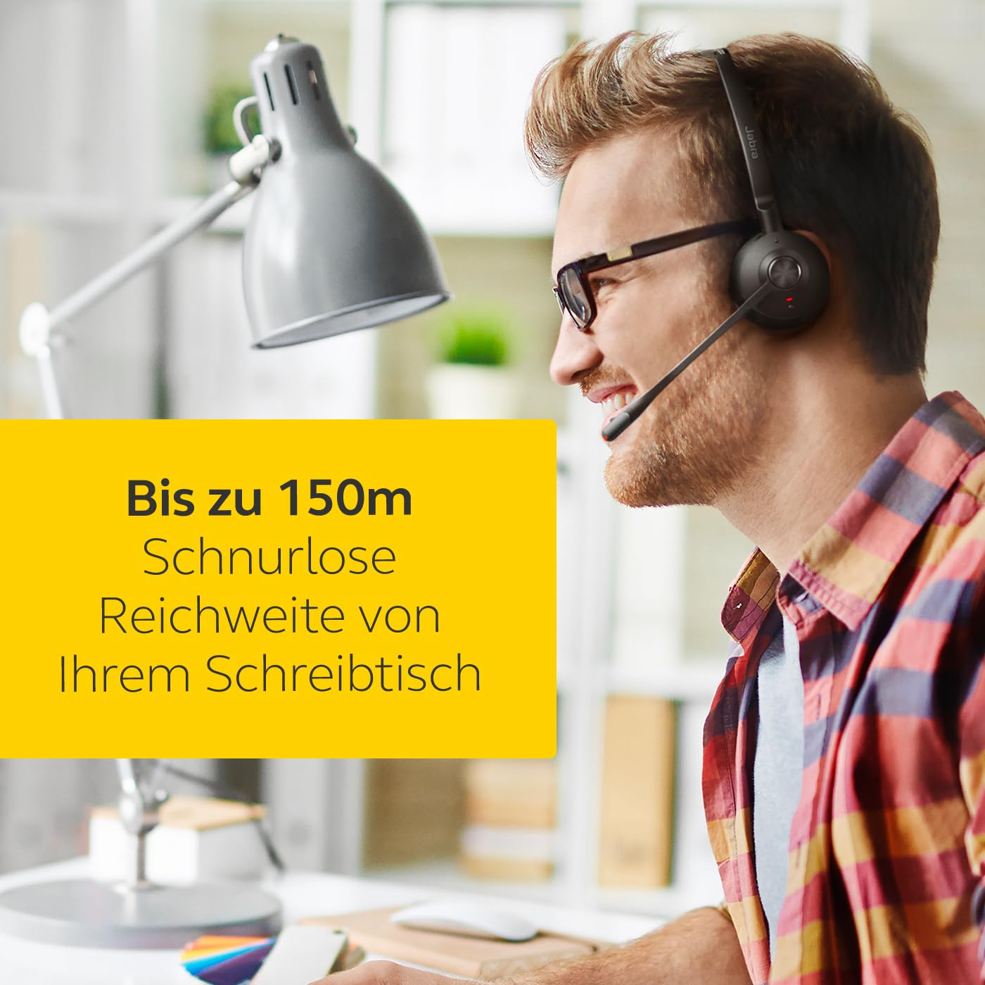 Jabra Engage 75 SE Drahtloses Stereo-Headset für professionelle Anrufe, DECT, 150 m Reichweite, USB-C zu USB-A mit fortschrittlichem Mikrofon mit Geräuschunterdrückung, mit Standfuß, Kabel - Schwarz