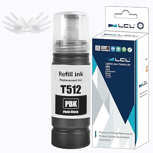 LCL Botellas de repuesto de tinta compatibles para impresoras 512 T512 Photo Black Compatible con Expression ET7700 ET-7700 ET7750 ET-7750 (1 unidad)