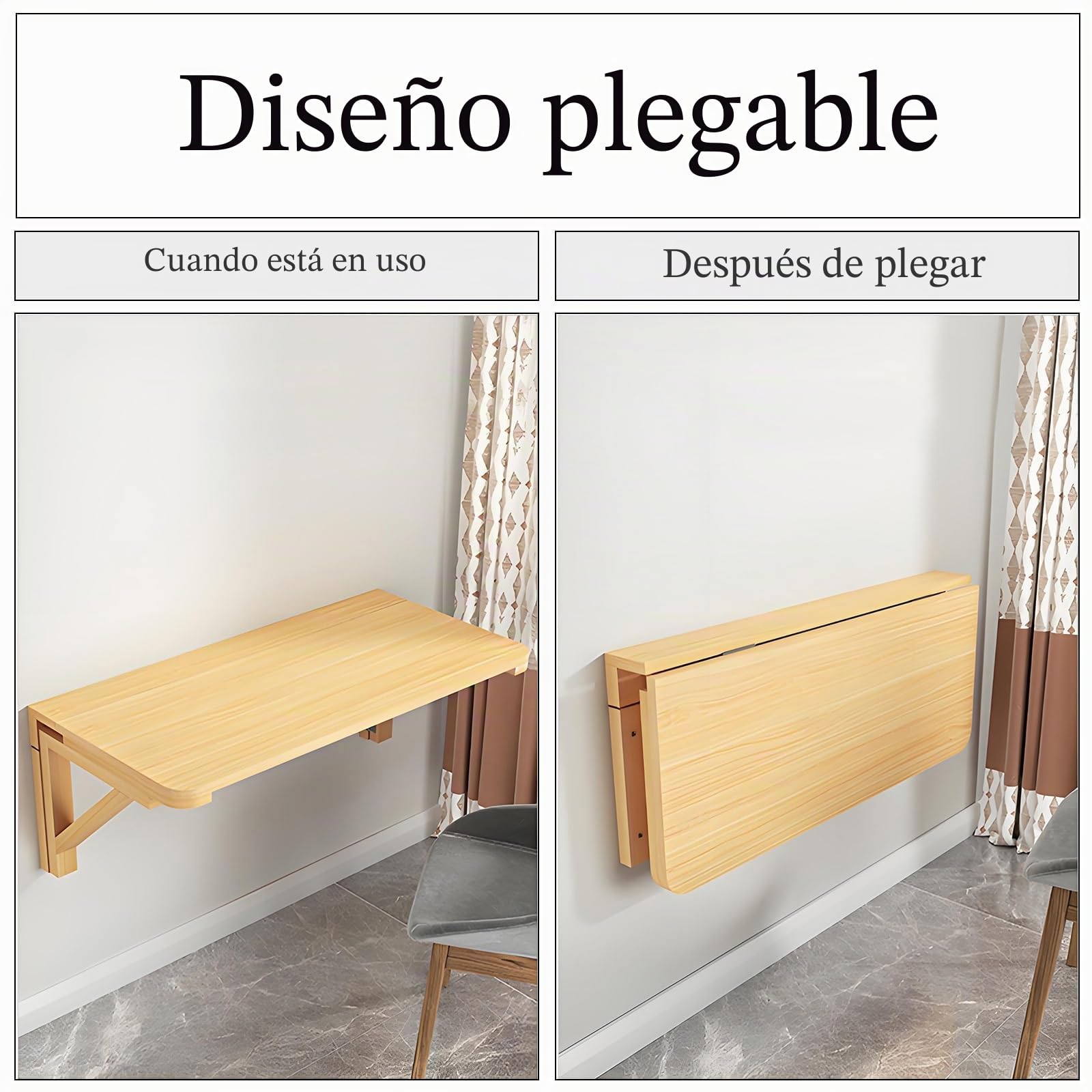 Escritorio Abatible Pared, Mesa Plegable de Pared de Madera Maciza, Mesa de Comedor Ahorro de Espacio, Escritorio de Ordenador Multifunción(100 * 60cm/39.4 * 23.6in)