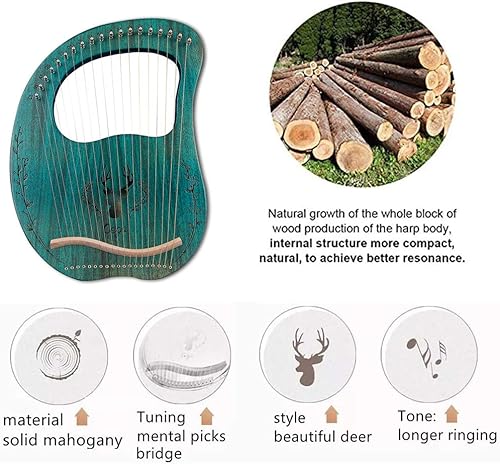 Miniatura 6 de Arpa de liria, 19 cuerdas de metal Sillín de arce cuerpo caoba arpa Lyra con llave de bolsa incluida