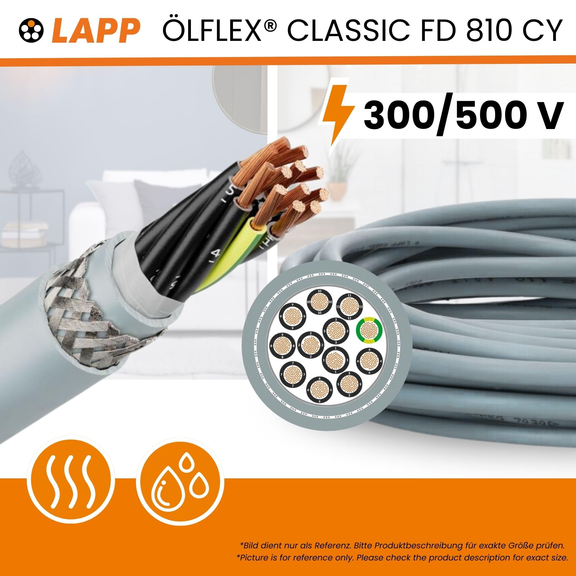 Lapp 0026250 ÖLFLEX CLASSIC FD 810 CY 3G1,5 Cavo di Controllo Schermato | Cavo multipolare in PVC grigio per catene da traino, flessibile, 3 fili x 1,5 mmq, protezione EMC e conduttore di terra