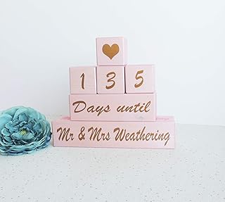 personalised wedding countdown, pink, girl countdown, wedding days, days until, wooden countdown, countdown blocks, fiance gift, engagement