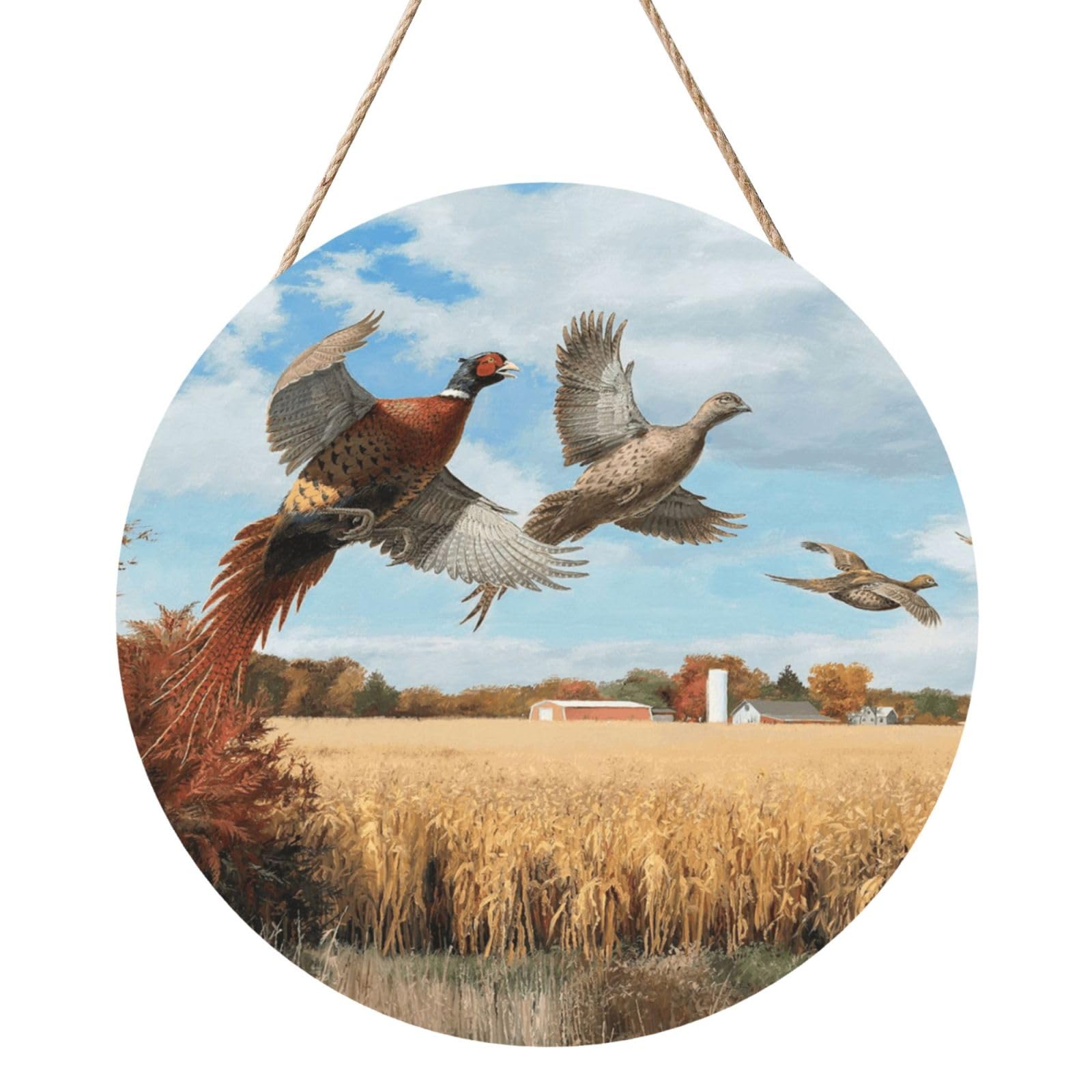 InOmak Duck Hunting Animal, Round Wood Panel Painting 12 in, Wall Hanging Painting For Home