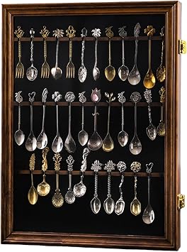 36 Souvenir Tea Spoon Display Case Collection Collector Rack Wall Mount Wooden w/98% UV Acrylic Door LockableFire Burning Color 36Spoon